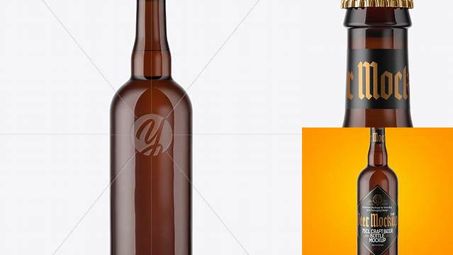 1709+ 750ml Amber Craft Beer Bottle PSD Mockup Easy Editable