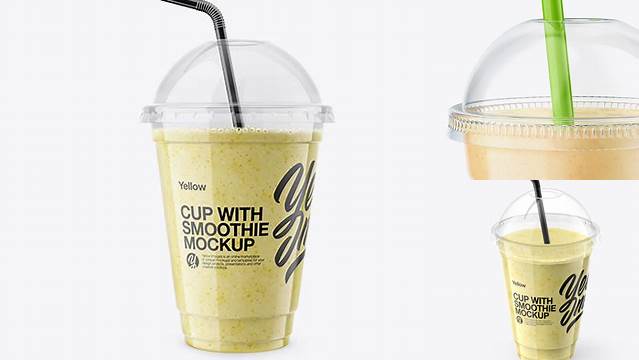 1710+ Banana Smoothie Cup with Straw PSD Mockup Exclusive Free Creative Resource