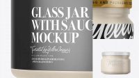 1718+ 250ml Clear Glass Jar With Garlic Sauce PSD Mockup Front View Free Design Resource