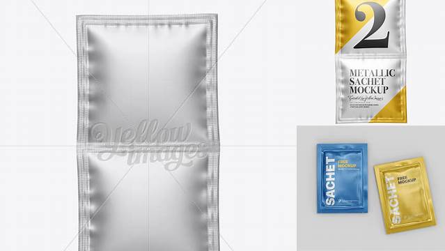 1718+ Double Matte Metallic Sachet PSD Mockup Halfside View Editable Photoshop File