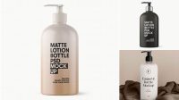 1718+ Matte Cosmetic Bottle With Pump PSD Mockup High-Angle Shot Premium Freebie for Designers