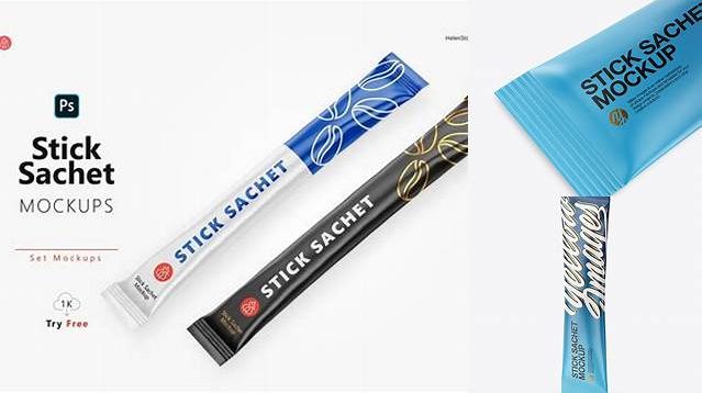 1718+ Matte Stick Sachet PSD Mockup Half Side View High-Angle Shot PSD for Creative Projects