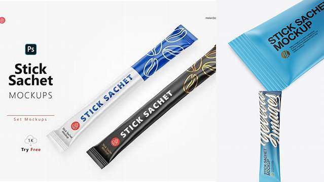 1718+ Matte Stick Sachet PSD Mockup Half Side View High-Angle Shot PSD for Creative Projects