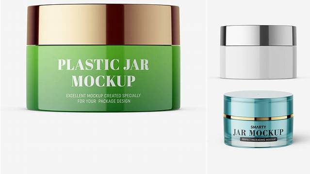 1723+ Glossy Cosmetic Jar with Metallic Cap PSD Mockup Front View Elegant and Stylish Mockup