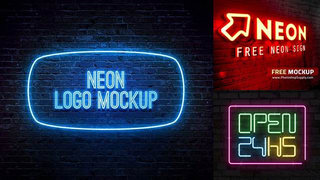 1724+ Online Neon Sign Mockup PSD Download