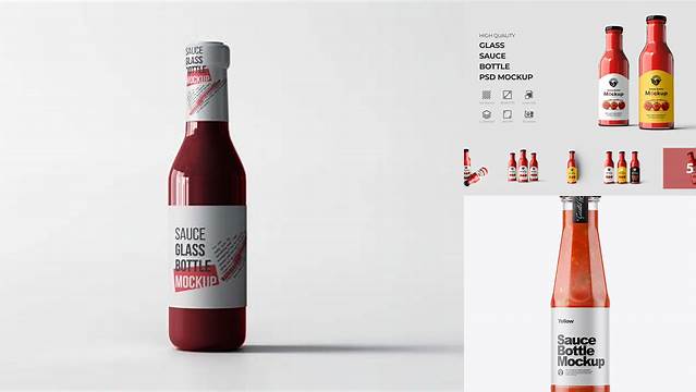 1727+ Clear Glass Bottle with Taco Sauce PSD Mockup High-Quality Creative PSD