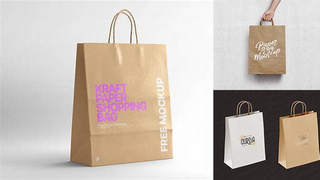 1729+ Kraft Paper Shopping Bag PSD Mockup Halfside View Download Free