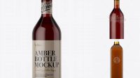 1730+ 1L Amber Glass Bottle with Red Beverage PSD Mockup Editable Photoshop Template Freebie