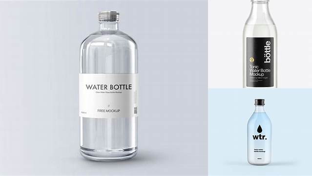 1733+ Clear Glass Bottle With Tonic Water PSD Mockup Professional Photoshop Design Freebie