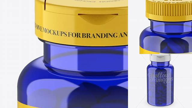 1734+ Blue Pill Bottle PSD Mockup High-Angle Shot Layered PSD for Easy Editing