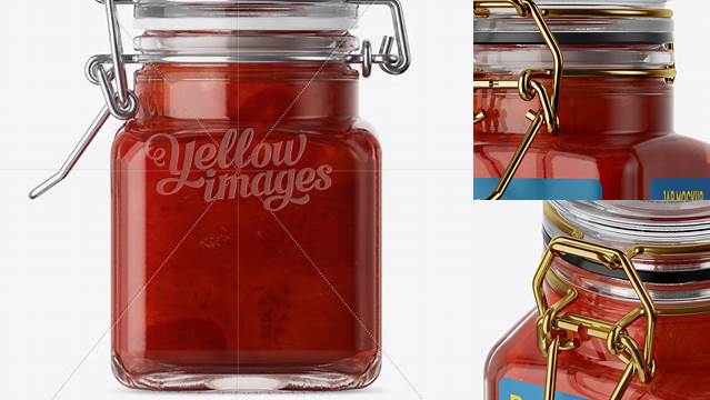 1741+ 100ml Glass Strawberry Jam Jar with Clamp Lid PSD Mockup Fully Editable PSD Template