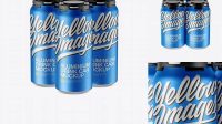 1746+ Pack with 4 Matte Metallic Cans with Plastic Holder PSD Mockup Half-Side View Download Free Premium Design PSD