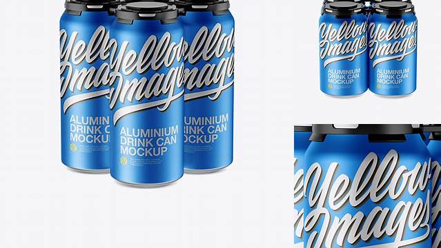 1746+ Pack with 4 Matte Metallic Cans with Plastic Holder PSD Mockup Half-Side View Download Free Premium Design PSD