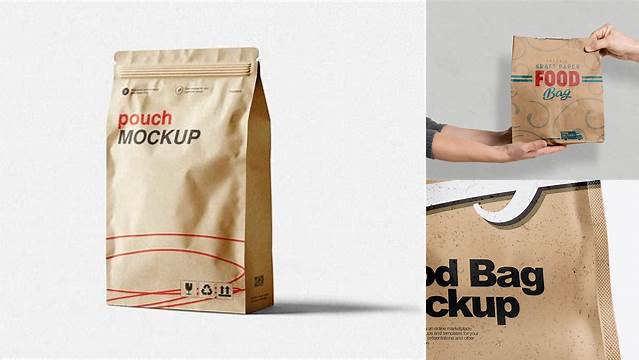 1748+ Kraft Paper Stand-up Food Bag PSD Mockup Hero Shot Editable Graphic Free PSD