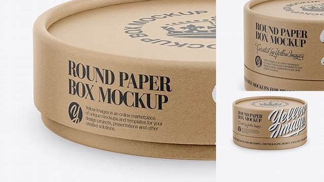 1749+ Kraft Round Paper Box PSD Mockup Front View High-Angle Shot Exclusive Free Creative Resource