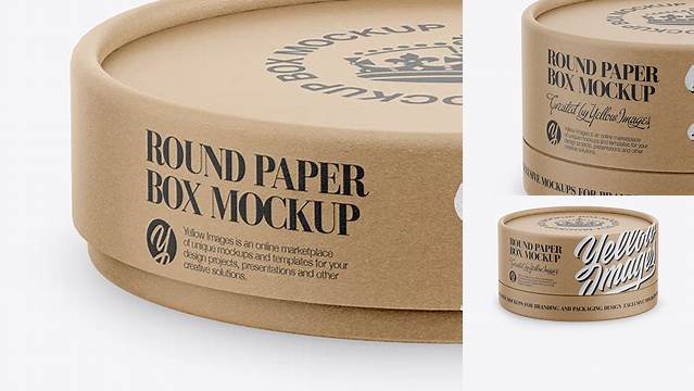 1749+ Kraft Round Paper Box PSD Mockup Front View High-Angle Shot Exclusive Free Creative Resource