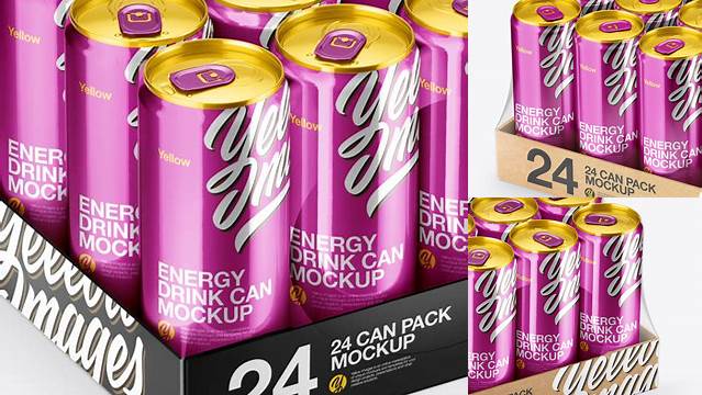 1749+ Transparent Pack with 24 Metallic Aluminium Cans PSD Mockup Elegant Free Template