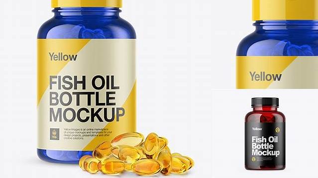 1755+ Blue Fish Oil Bottle PSD Mockup Front View Exclusive Free Photoshop Asset