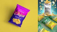 1757+ Matte Plastic Bag With Potato Chips PSD Mockup High-End Creative PSD Template