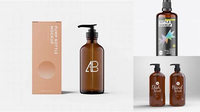 1758+ 200ml Glass Bottle with Pump PSD Mockup Creative High-Resolution PSD Freebie