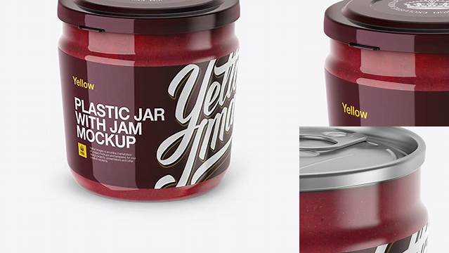 1760+ Plastic Jar With Cranberry Jam PSD Mockup High-Angle Shot Custom PSD Mockup Template