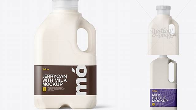 1761+ Frosted Plastic Jug With Milk PSD Mockup Side View PSD Download