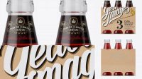 1762+ Kraft Paper 3 Pack Red Liquid Bottle Carrier PSD Mockup High-End Photoshop Mockup