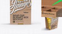 1765+ Soup Cup in Kraft Box PSD Mockup / Side View Eye-Level Shot Smart Object PSD Template