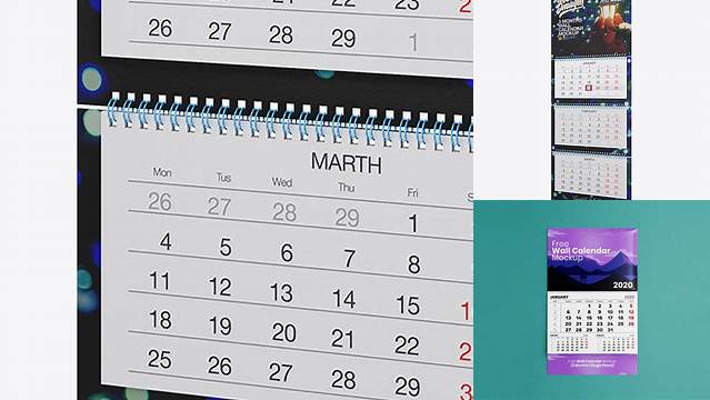 1767+ 3 Months Wall Calendar PSD Mockup Half Side View Creative Digital PSD Download