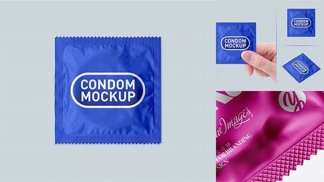 1767+ Matte Square Condom Packaging PSD Mockup Half Side View Smart Design Template Free