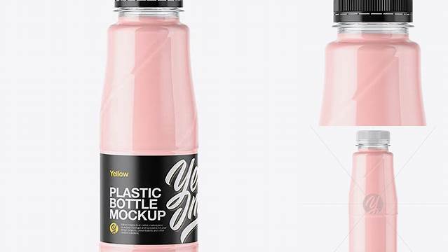 1770+ 360ml Plastic Bottle with Strawberry Cocktail PSD Mockup Free Mockup Templates