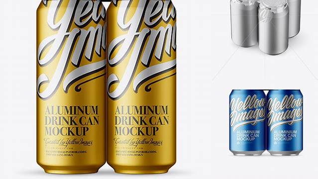 1774+ Pack with 4 Matte Metallic Aluminium Cans with Plastic Holder Front View Fully Layered Photoshop Freebie