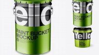 1776+ Metallic Paint Bucket PSD Mockup Front View High-Angle Shot Photoshop Freebie