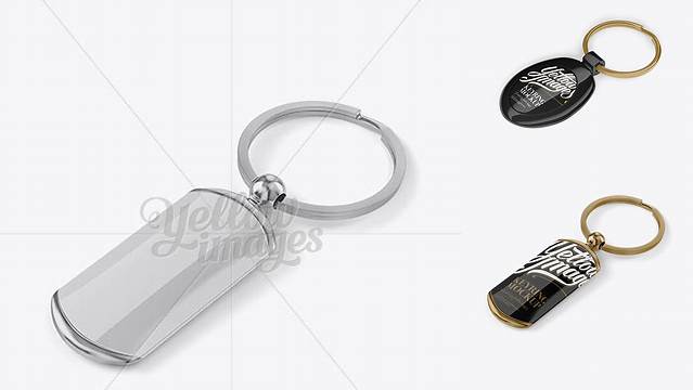 1779+ Glossy Keyring PSD Mockup Halfside View High-Angle Shot Editable Photoshop Template Freebie