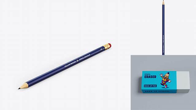 1779+ Round Pencil with Eraser PSD Mockup Top View Download Customizable PSD