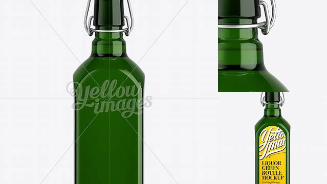 1785+ Liquor Green Bottle PSD Mockup with Flip-Top Cap Front View Unique High-Resolution PSD