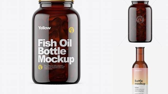 1787+ Dark Amber Glass Fish Oil Bottle PSD Mockup Versatile Photoshop Freebie