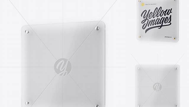 1796+ Square Frosted Glass Nameplate with Round Corners PSD Mockup Half Side View Creative Layered Design File