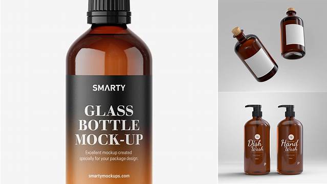 1797+ Amber Glass Bottle with Aluminium Cap PSD Mockup Layered Photoshop Template