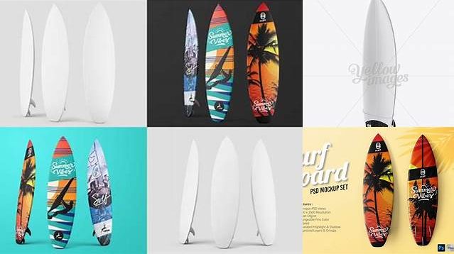 1803+ Glossy Surfboard PSD Mockup Half Side View Best for Showcase