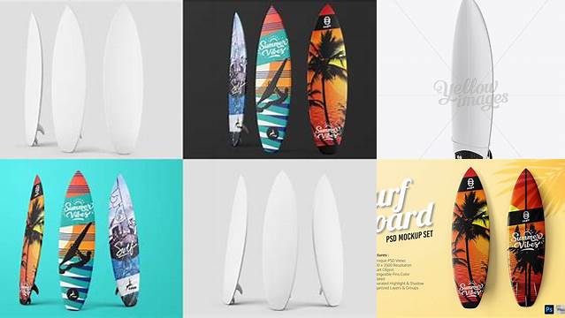 1803+ Glossy Surfboard PSD Mockup Half Side View Best for Showcase