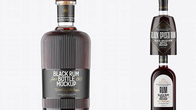 1805+ Clear Glass Bottle With Black Rum PSD Mockup Layered Photoshop Template