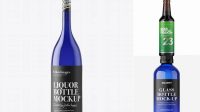 1818+ Long Neck Blue Glass Bottle PSD Mockup Smart Editable Design Mockup