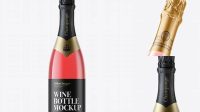 1819+ Clear Glass Pink Champagne Bottle with Textured Foil PSD Mockup Elegant PSD Mockup