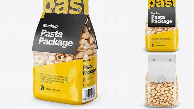 1819+ Conchiglie Pasta with Paper Label PSD Mockup Half Side View Exclusive Digital PSD Resource