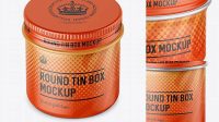 1819+ Round Tin Box with Matte Finish PSD Mockup High-Angle Shot Photoshop Resource Free