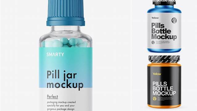 1820+ Matte Pills Bottle With Shrink Sleeve PSD Mockup Include TIFF