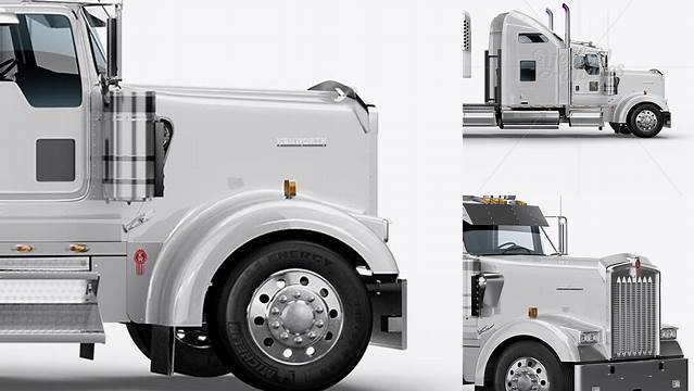 1826+ Kenworth Refrigerator Truck HQ PSD Mockup Side View Elegant Design Mockup PSD