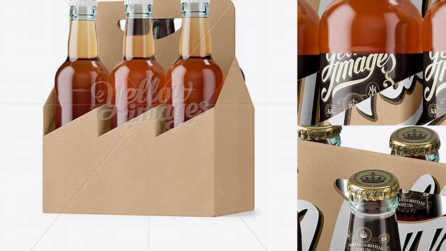 1826+ Kraft Paper 6 Pack Clear Bottle Carrier PSD Mockup Half Side View Professional Quality Freebie PSD File