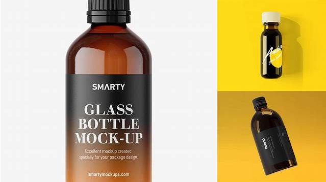 1828+ 100ml Amber Glass Bottle PSD Mockup Smart Design Template Free